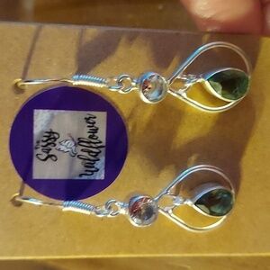 WHITE Topaz & Peridot Sterling Silver Earrings